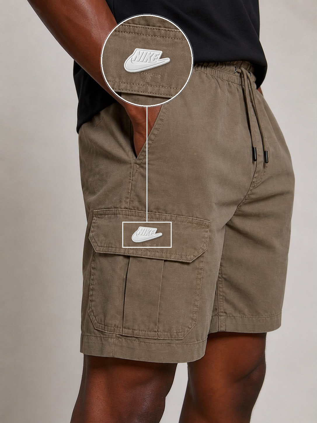 SHORT SARJA CARGO CAQUI com patch Nike Branco