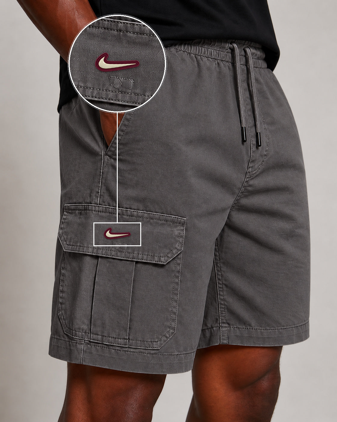 SHORT SARJA CARGO CINZA CHUMBO com patch Nike Resinado Marrom