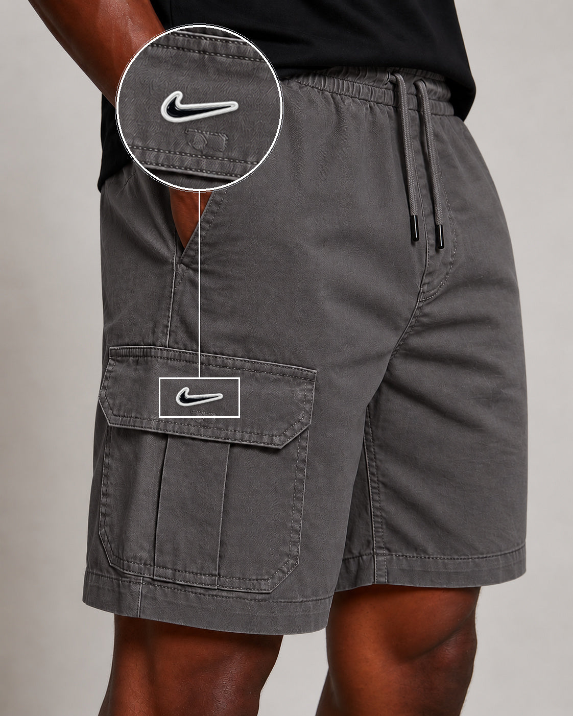 SHORT SARJA CARGO CINZA CHUMBO com patch Nike Rs P B