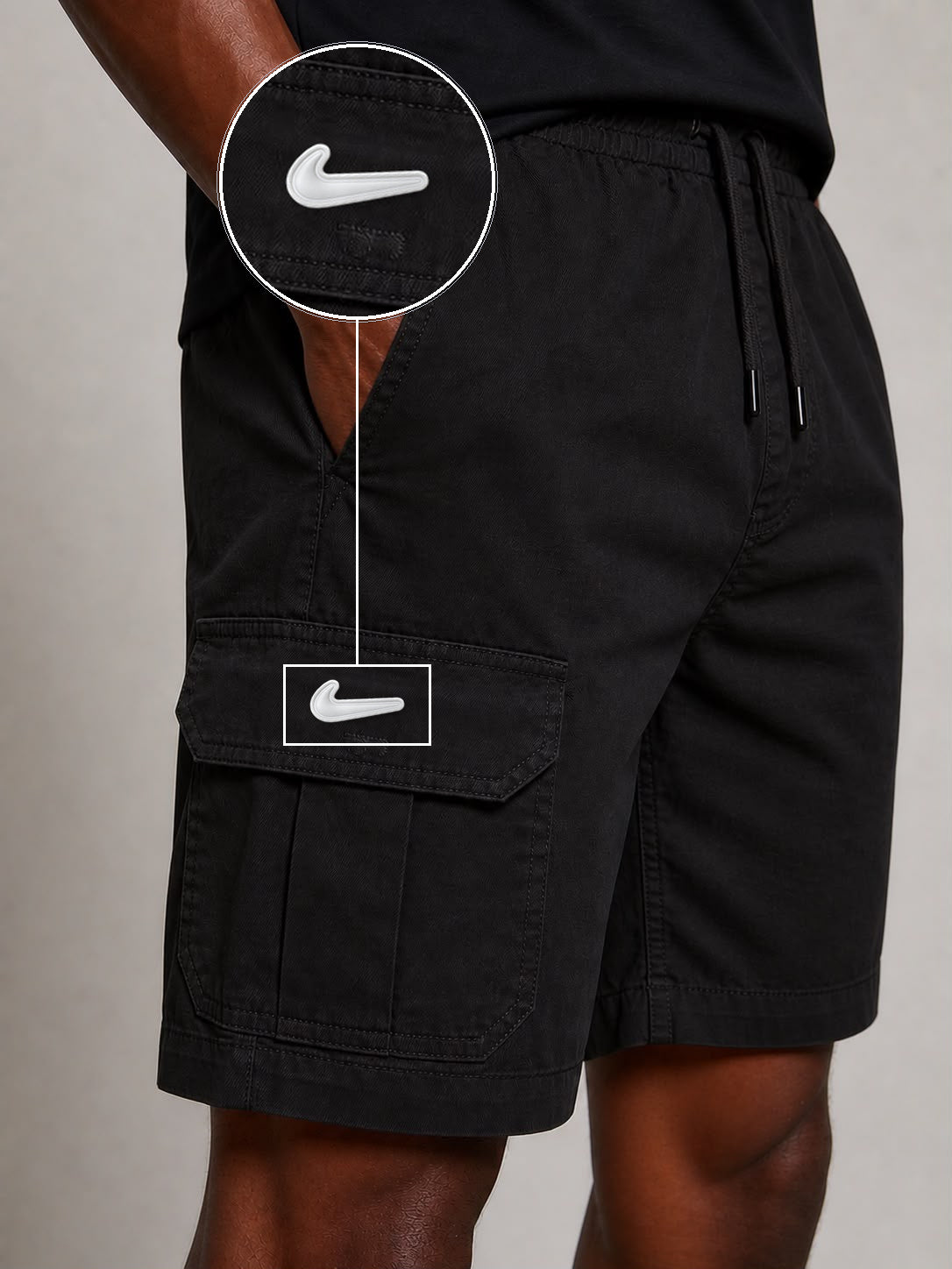 SHORT SARJA CARGO PRETA com patch Nike Facao Sp Branca
