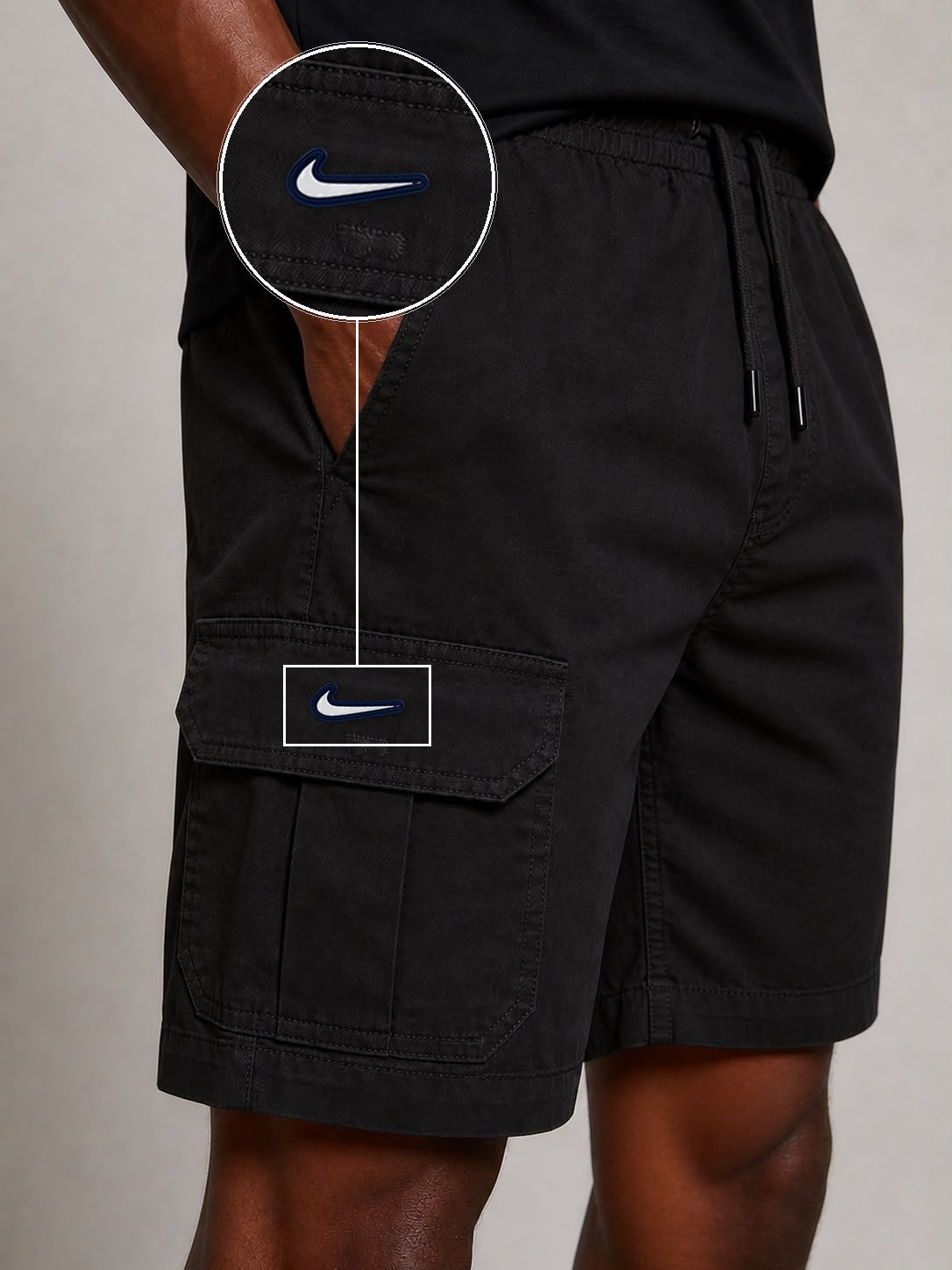 SHORT SARJA CARGO PRETA com patch Nike Resinado B P