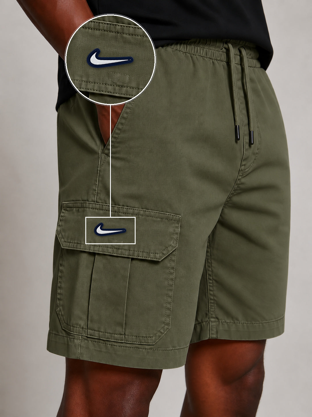 SHORT SARJA CARGO VERDE MILITAR com patch Nike Resinado B P