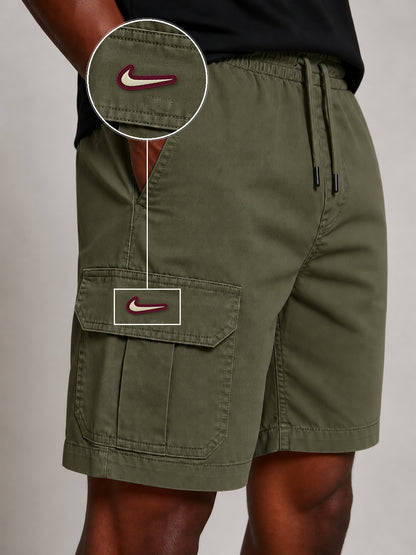 SHORT SARJA CARGO VERDE MILITAR com patch Nike Resinado Marrom