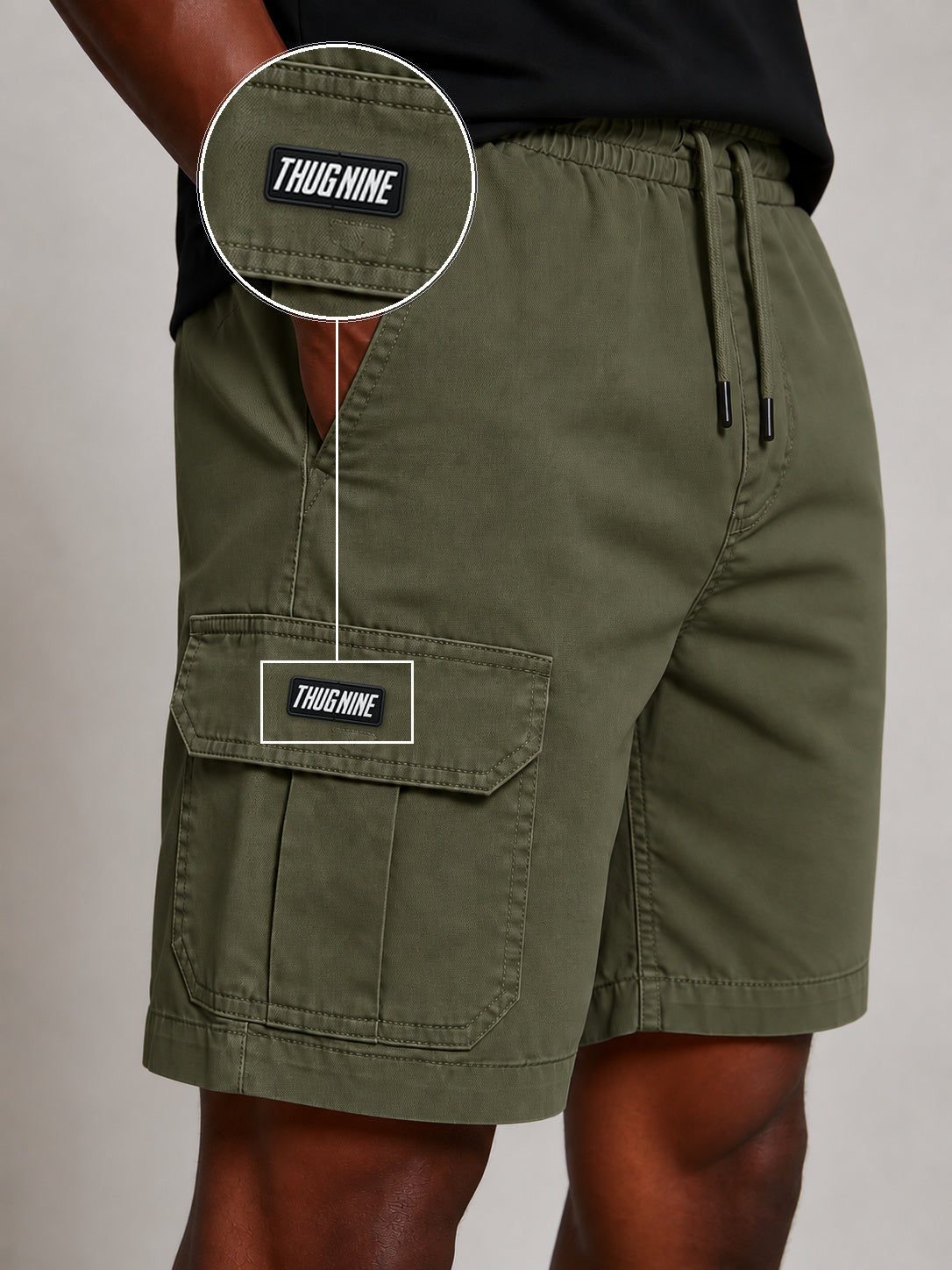 SHORT SARJA CARGO VERDE MILITAR com patch Thug Nine Retangular