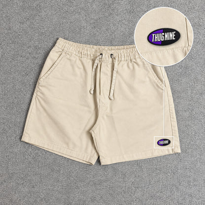 SHORT SARJA MAURICINHO AREIA com patch Thug Nine Oval Preto Com Roxo