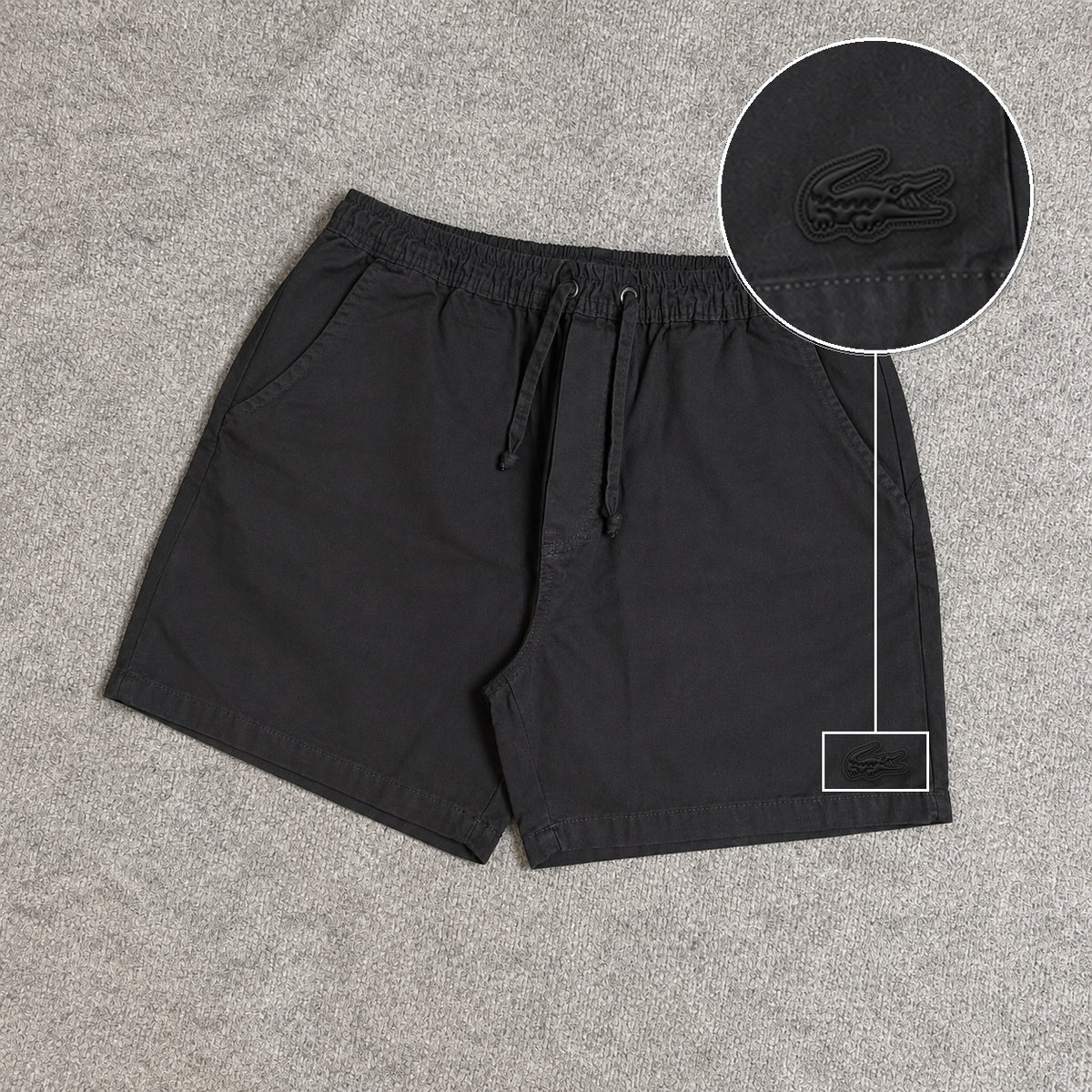 SHORT SARJA MAURICINHO PRETO com patch Lacoste Sp Preto