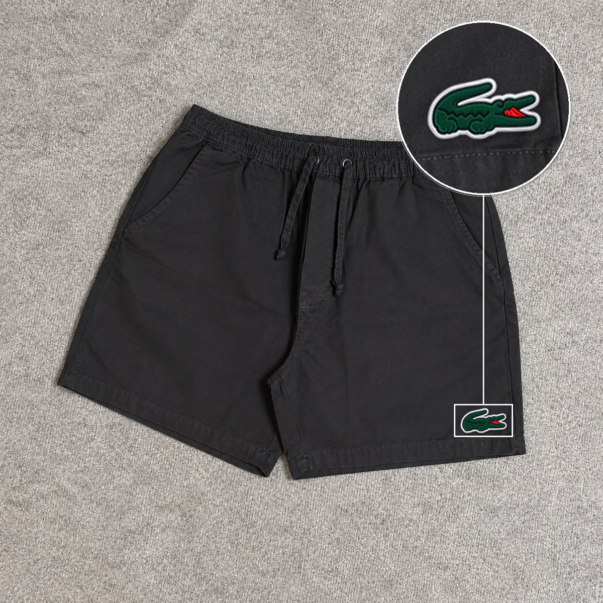 SHORT SARJA MAURICINHO PRETO com patch Lacoste Sp