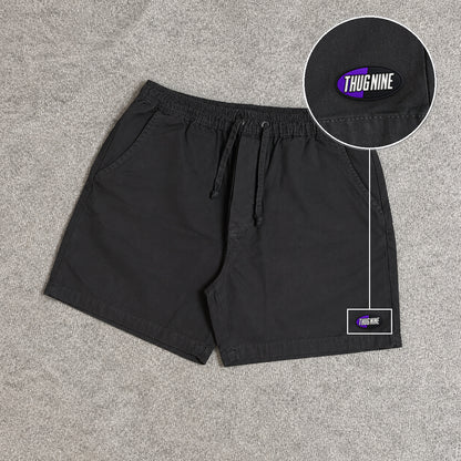 SHORT SARJA MAURICINHO PRETO com patch Thug Nine Oval Preto Com Roxo
