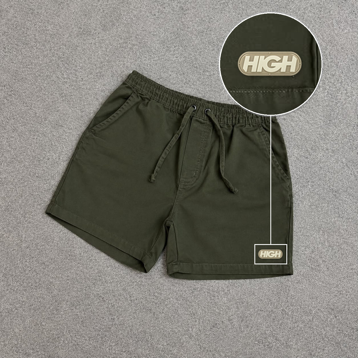 SHORT SARJA MAURICINHO VERDE MILITAR com patch High Resina Oval Bege