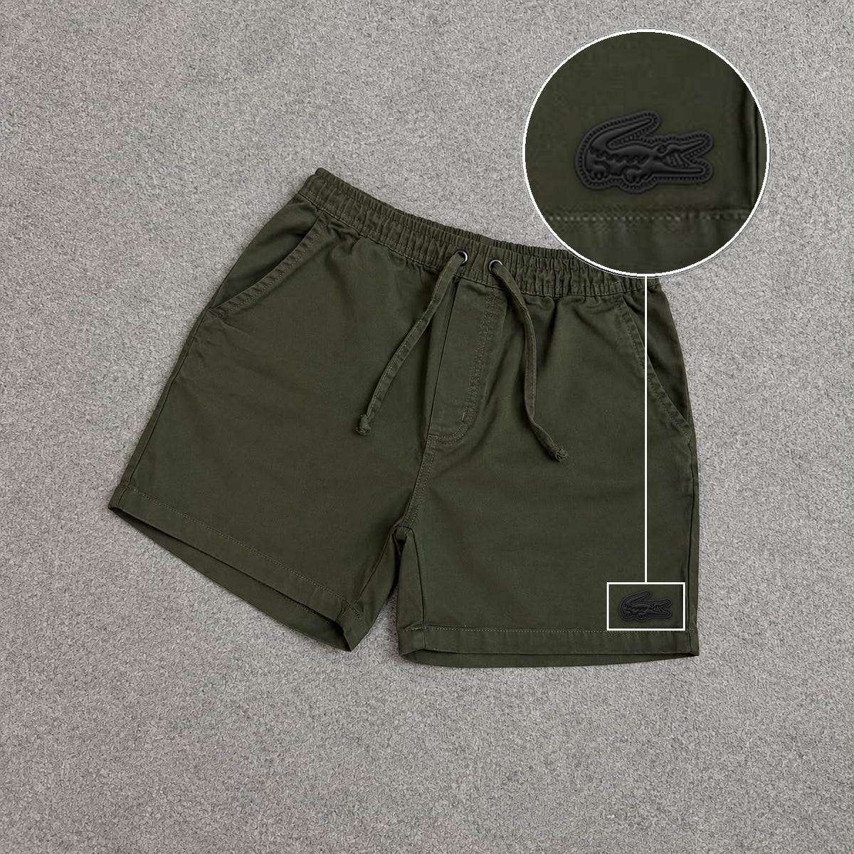 SHORT SARJA MAURICINHO VERDE MILITAR com patch Lacoste Sp Preto