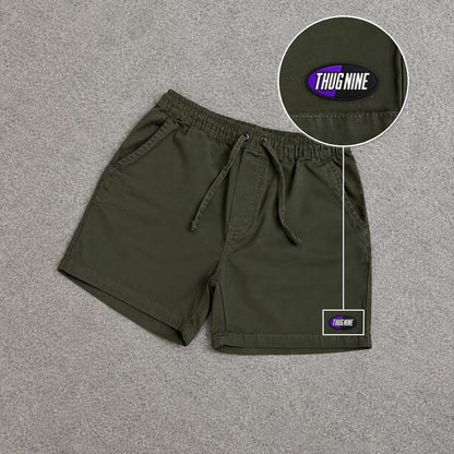 SHORT SARJA MAURICINHO VERDE MILITAR com patch Thug Nine Oval Preto Com Roxo